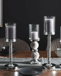 Lysestage ABBEVILLE Glas 48 cm Sølv