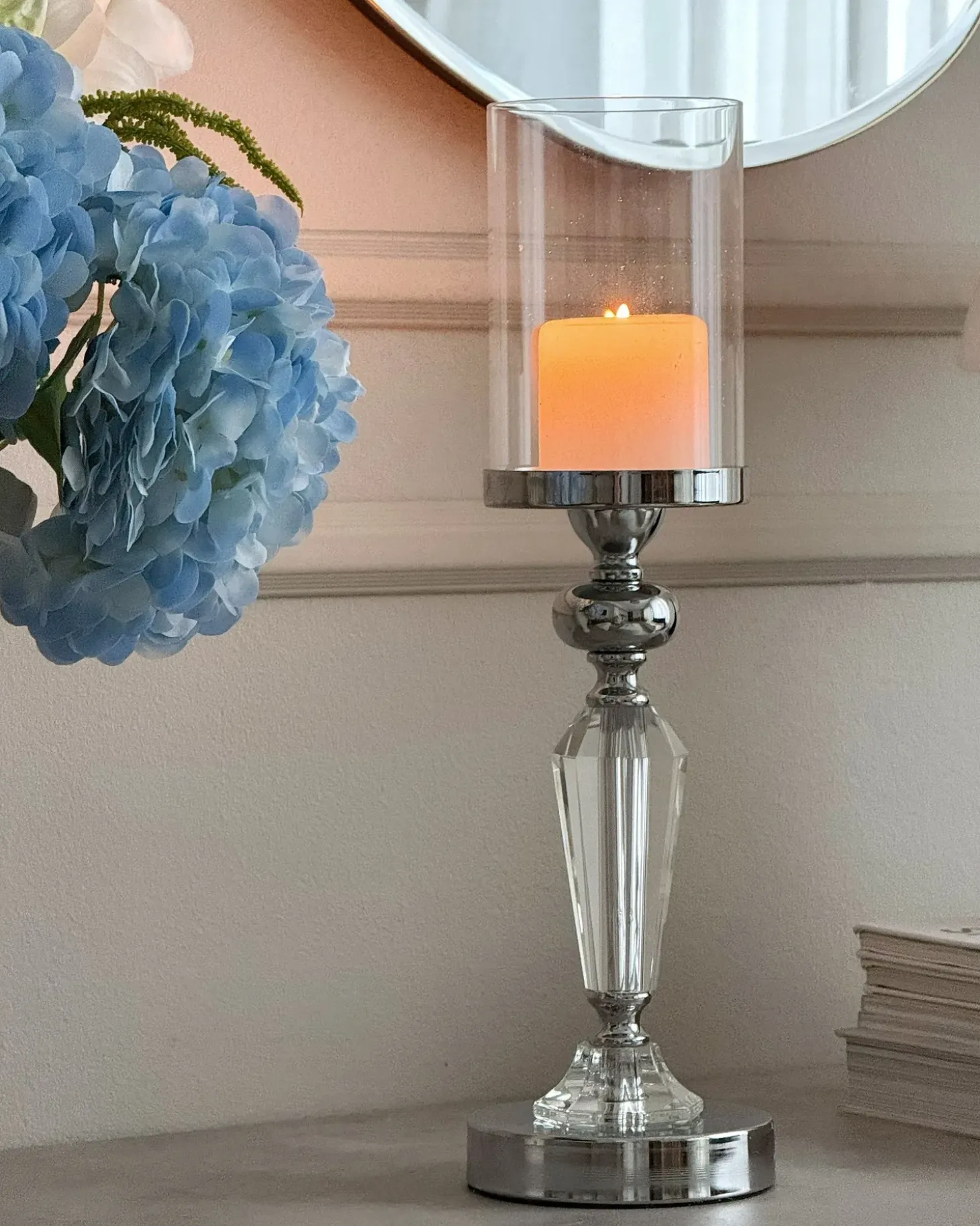 Lysestage BONAO Glas 42 cm Sølv
