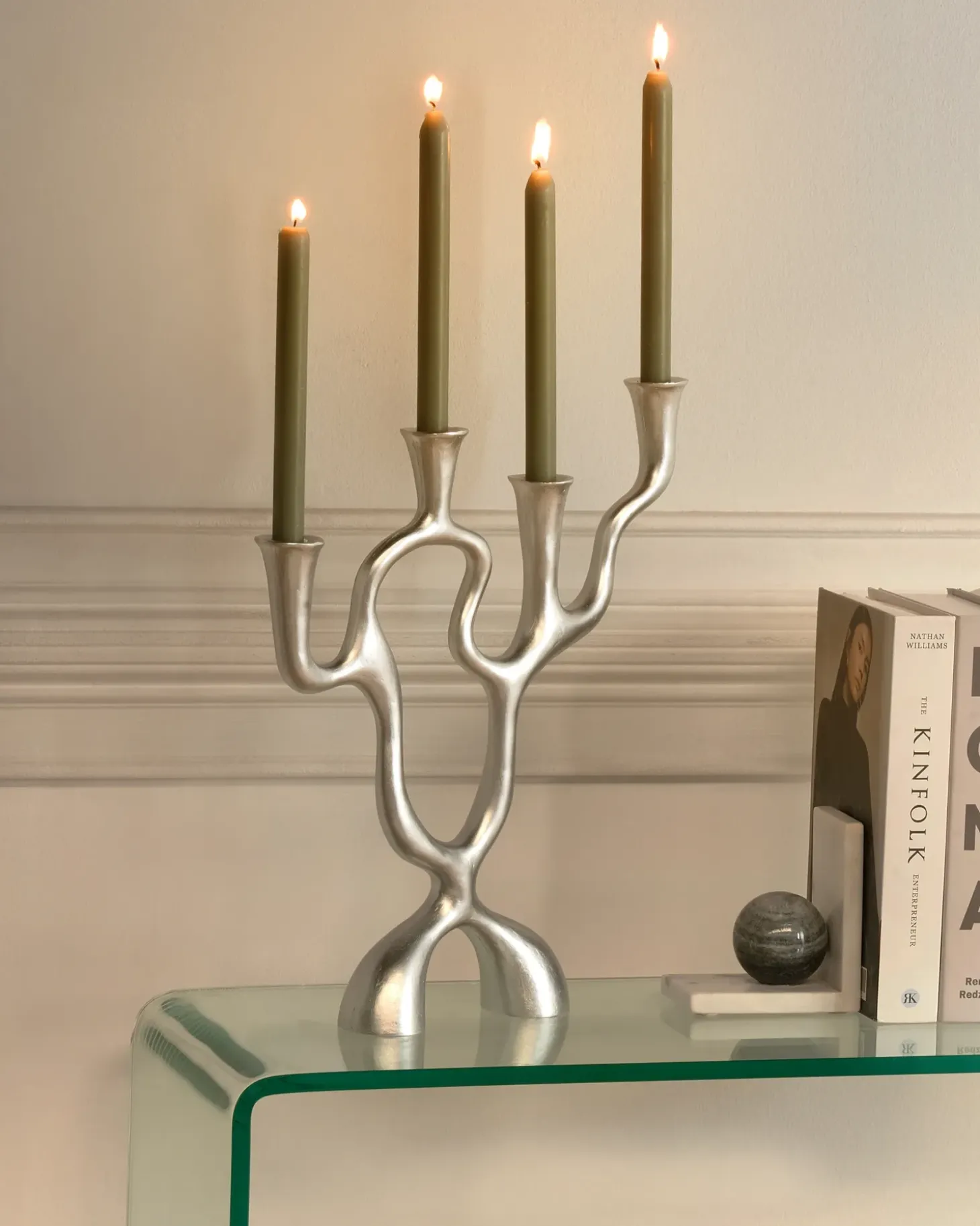 Lysestage FAMOES Metal 41 cm Sølv