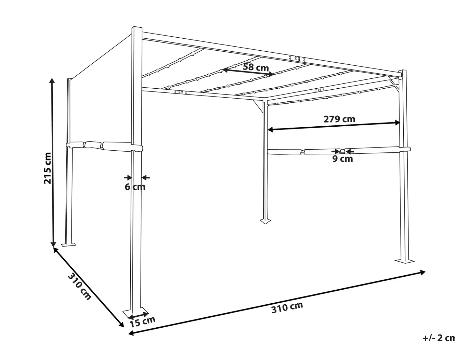 Lysthus LED PARGA Metal 310 cm 310 cm Mørkegrå