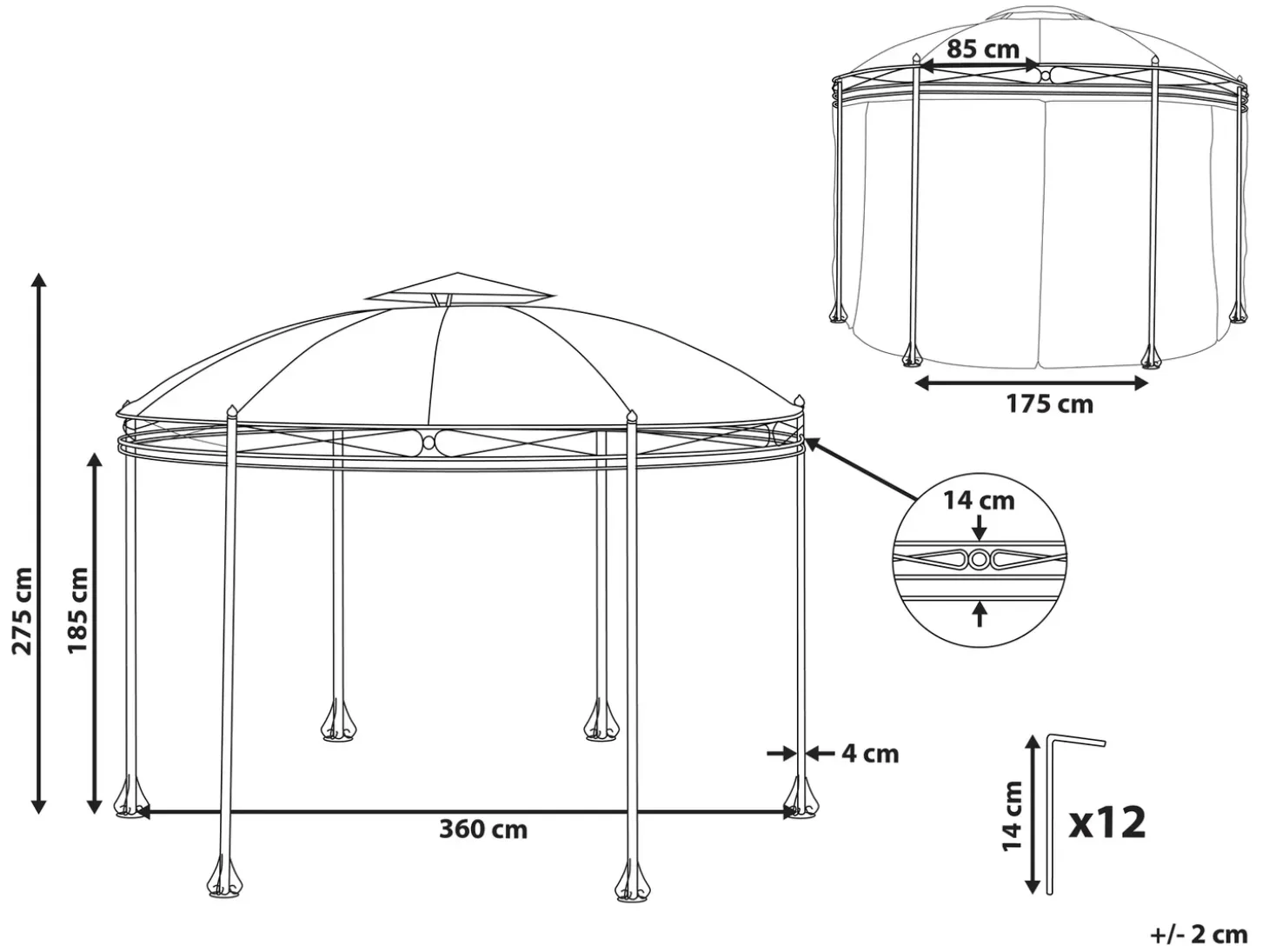 Lysthus SAFARA Metal 368 cm 368 cm Grafit