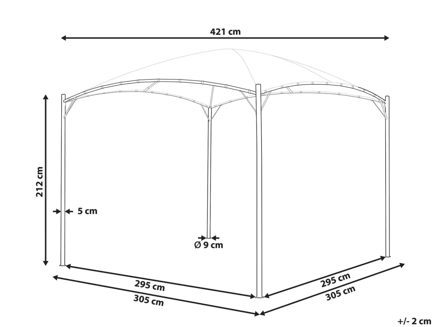 Lysthus VOMERO Metal 305 cm 305 cm Grå