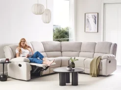 Manuel recliner hjørnesofa 5 personers ROKKE Lys Beige Venstrevendt