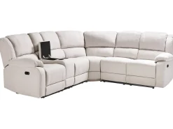 Manuel recliner hjørnesofa 5 personers ROKKE Lys Beige med USB-port Venstrevendt
