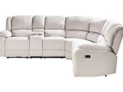 Manuel recliner hjørnesofa 5 personers ROKKE Lys Beige med USB-port Venstrevendt