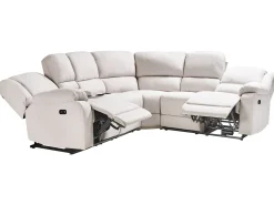 Manuel recliner hjørnesofa 5 personers ROKKE Lys Beige med USB-port Venstrevendt