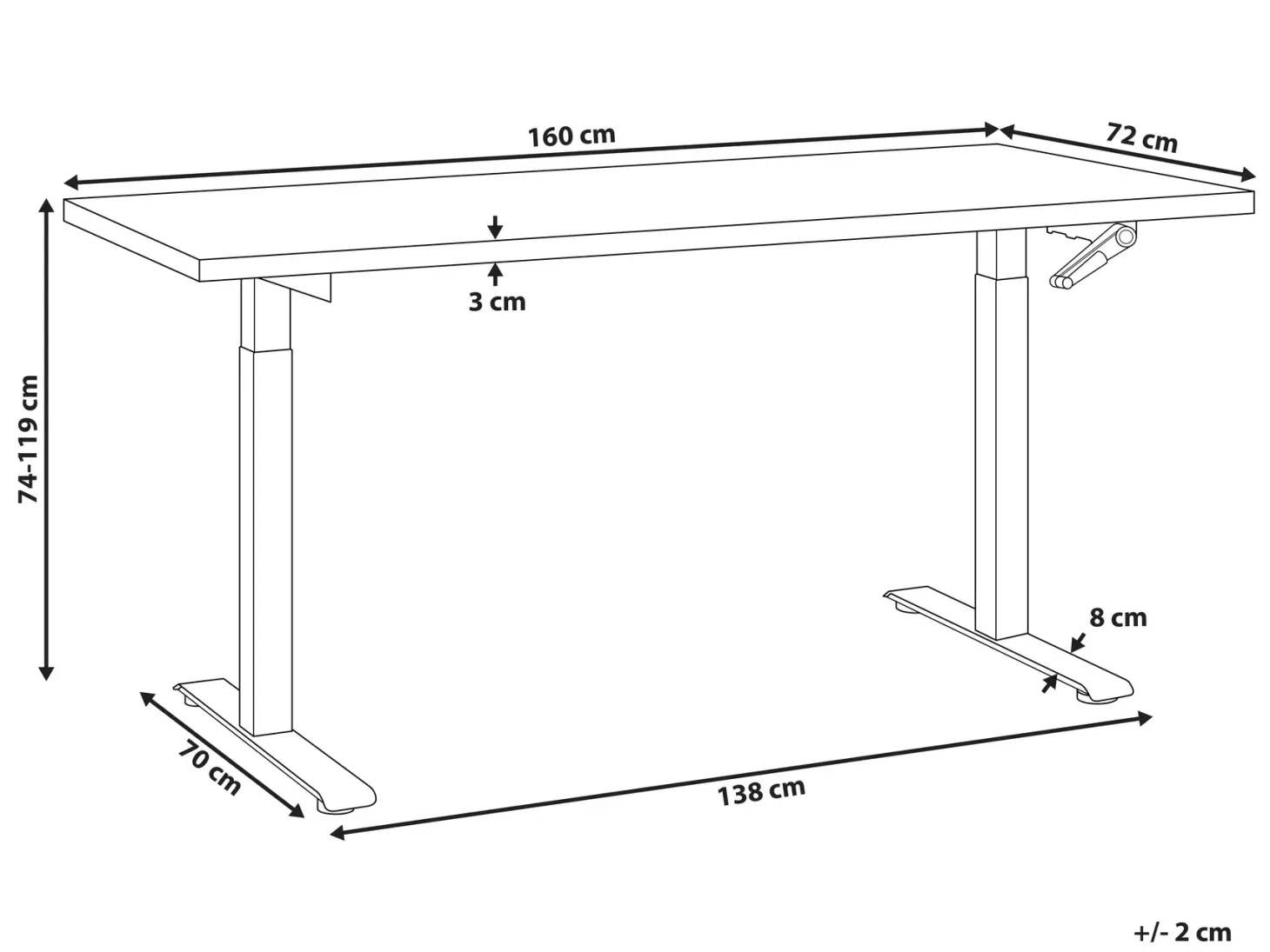 Manuelt justerbart hæve sænkebord DESTINES Sort/hvid 160 cm 72 cm