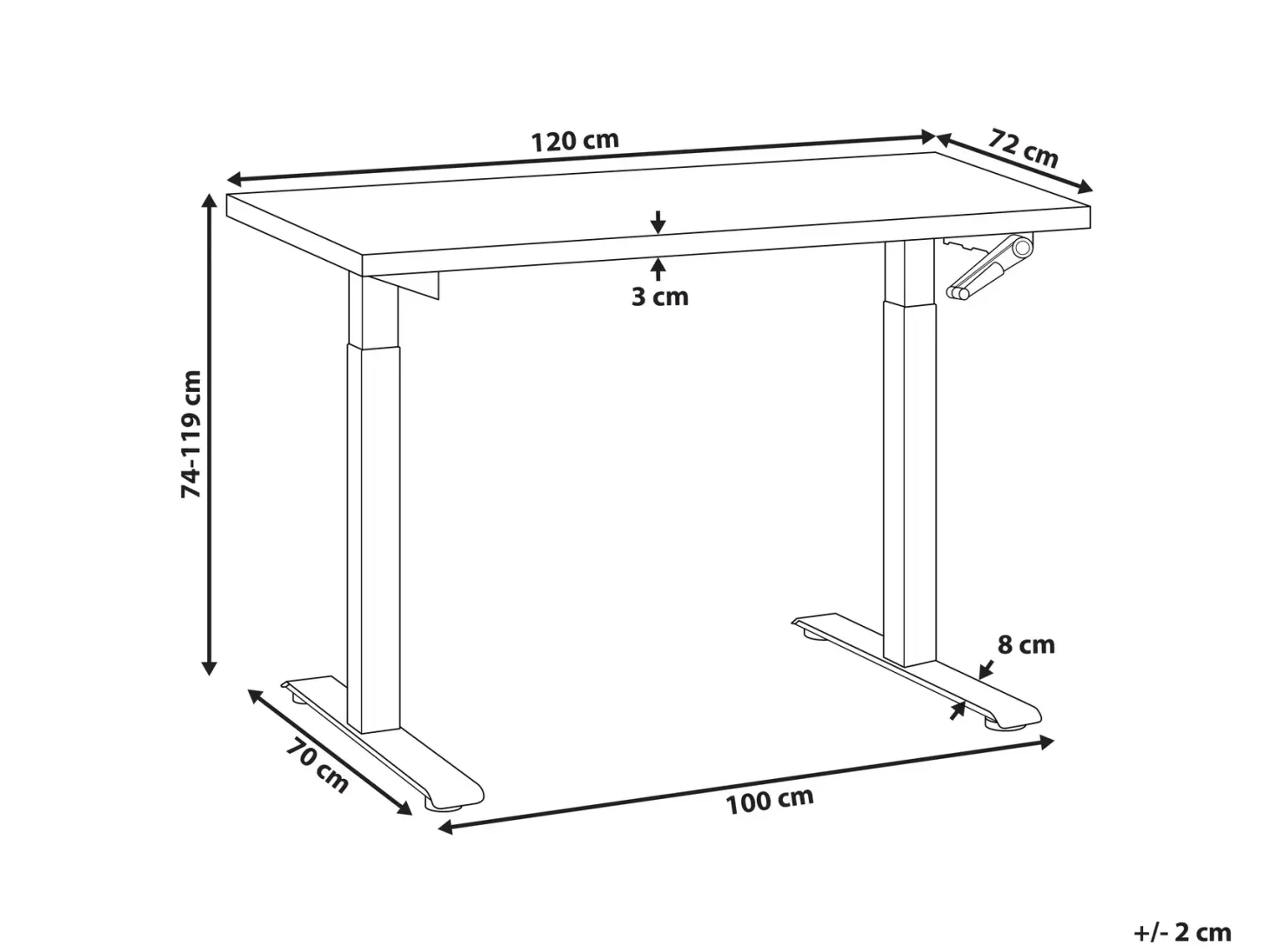 Manuelt justerbart hæve sænkebord DESTINES Hvid/sort 120 cm 72 cm