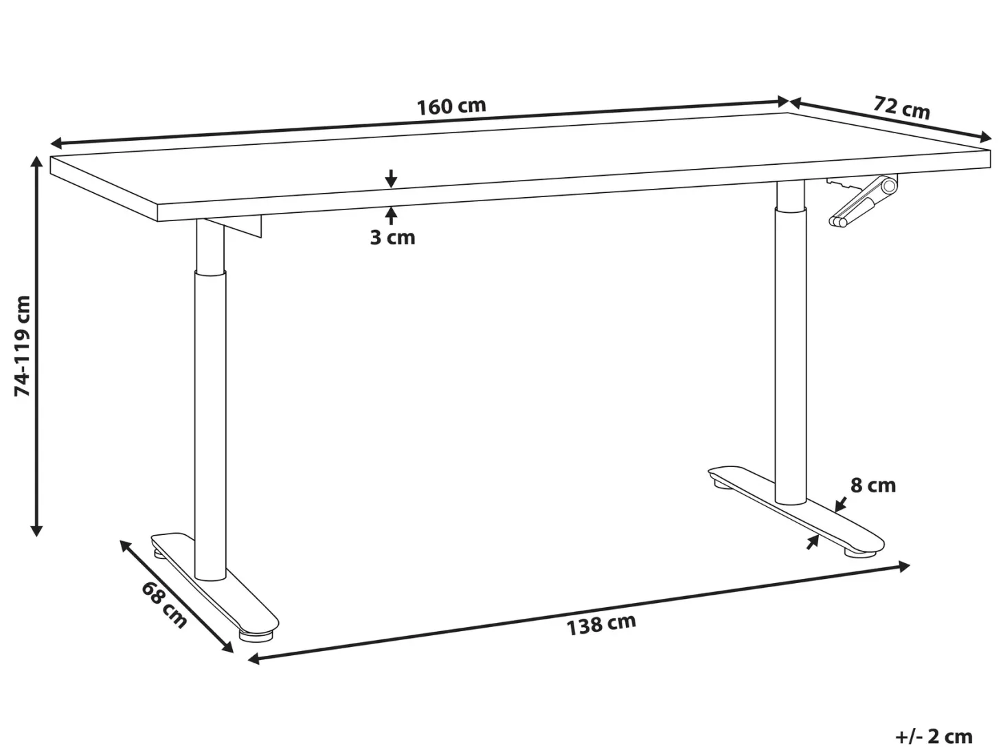 Manuelt justerbart hæve sænkebord DESTINAS Brun/hvid 160 cm 72 cm