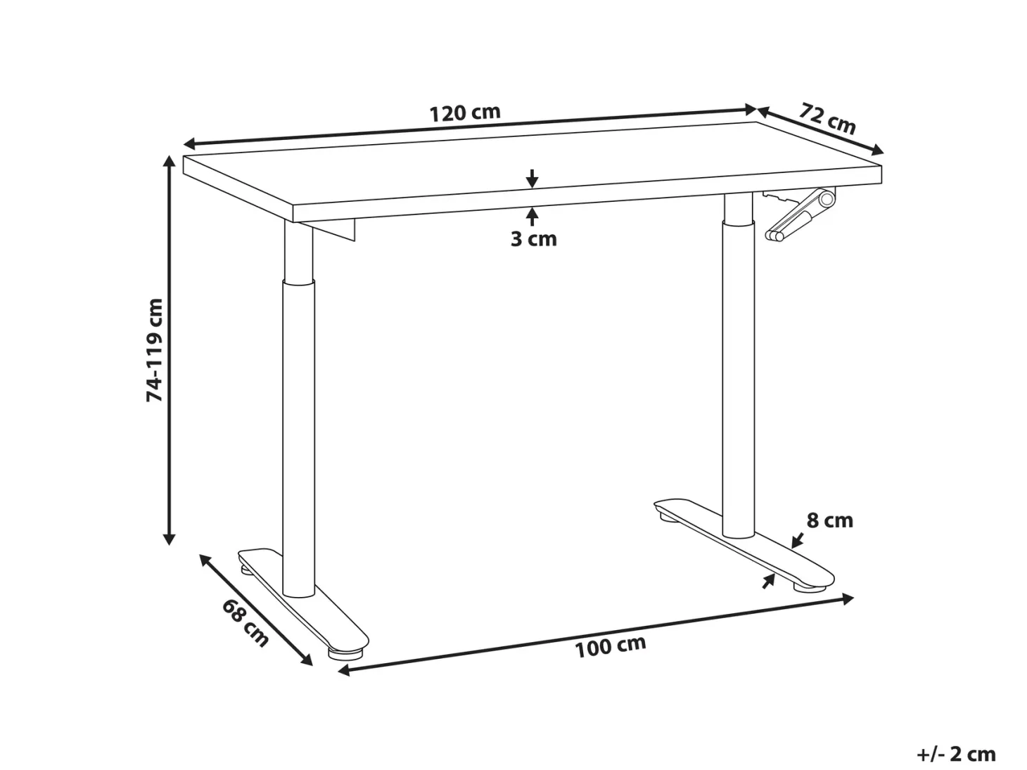 Manuelt justerbart hæve sænkebord DESTINAS Brun/sort 120 cm 72 cm