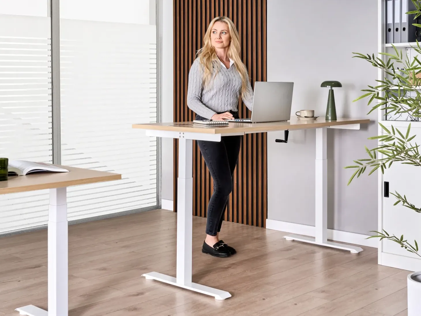 Manuelt justerbart hæve sænkebord DESTINES Lysebrun/hvid 160 cm 72 cm