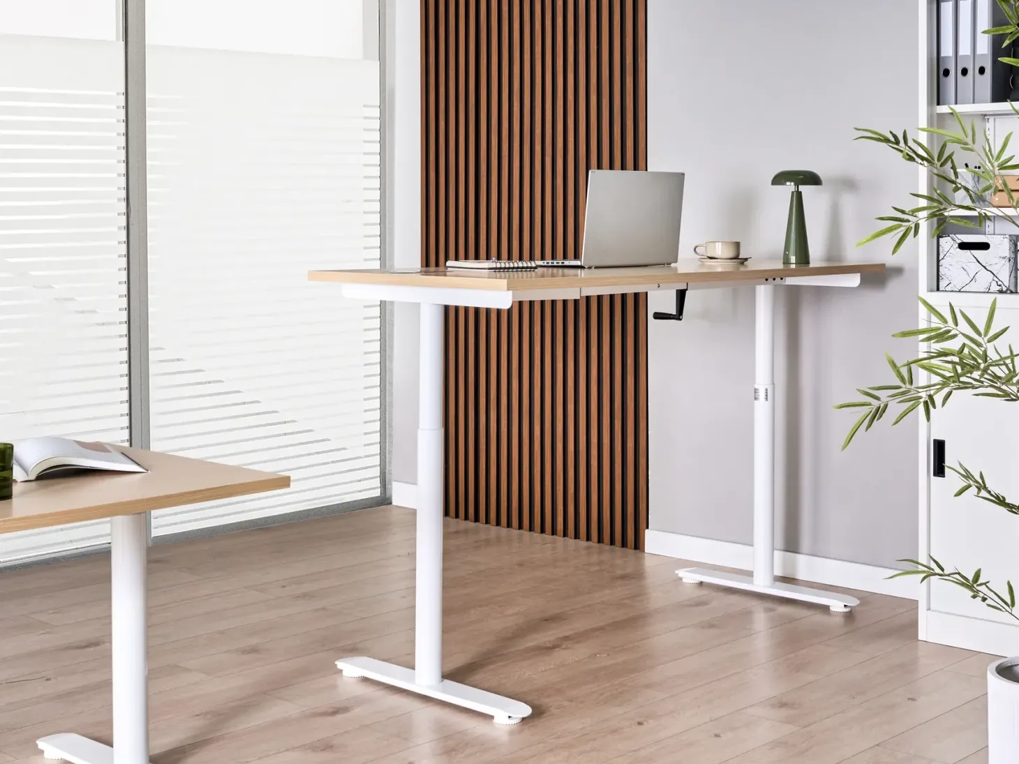 Manuelt justerbart hæve sænkebord DESTINAS Lysebrun/hvid 160 cm 72 cm