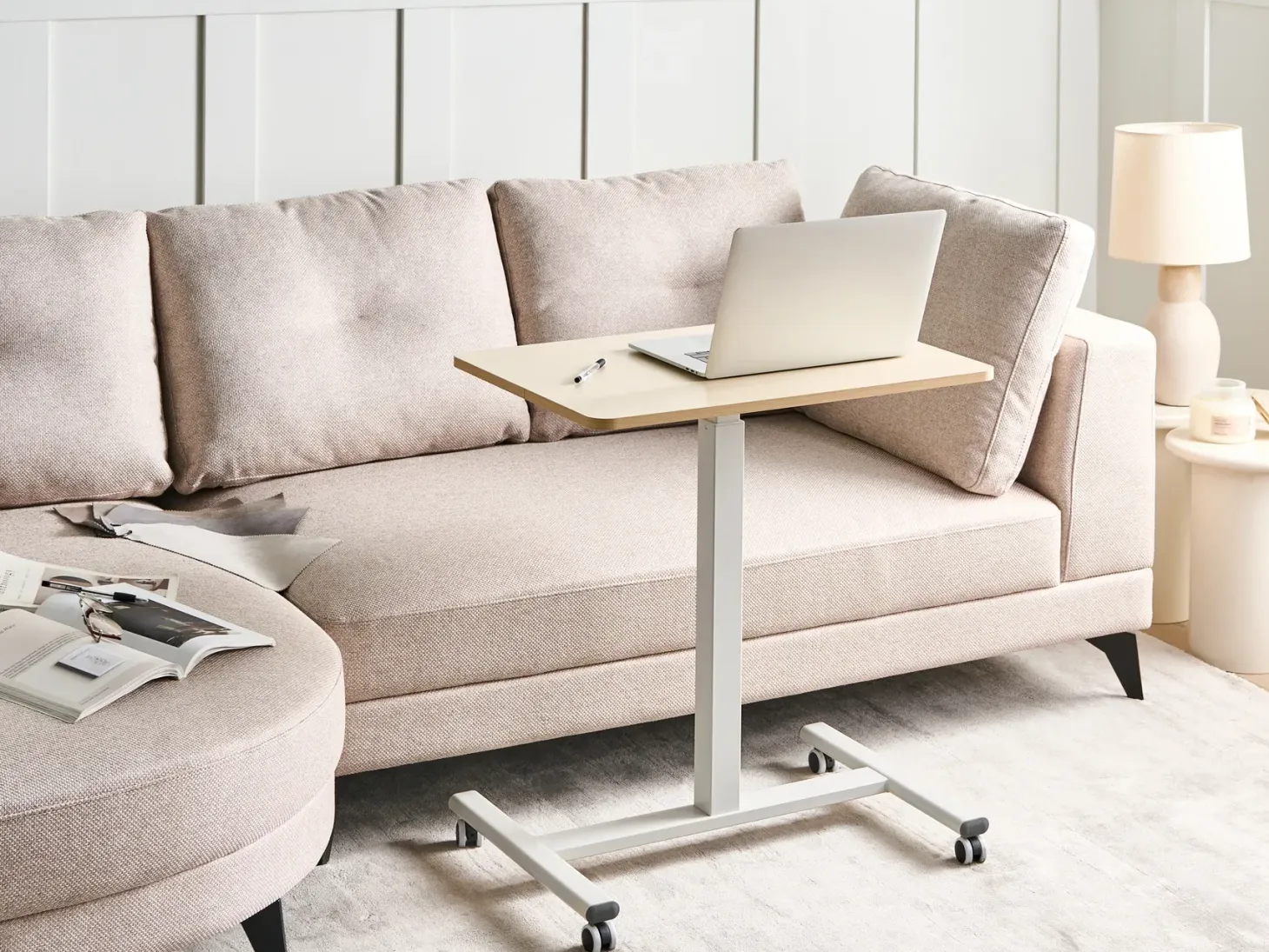 Manuelt justerbart hæve sænkebord til bærbar computer ACADEMIA Lysebrun/hvid 65 cm 48 cm