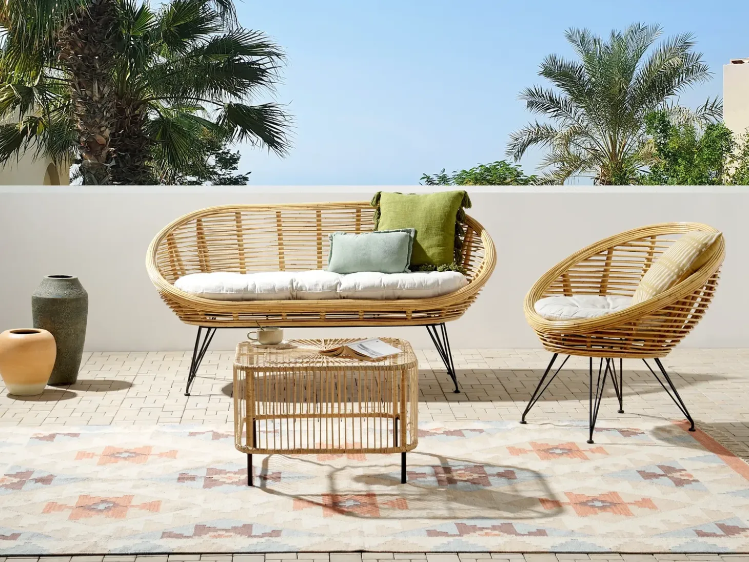 MARATEA/CESENATICO 3 personers Loungesæt med bord Naturlig Rattan
