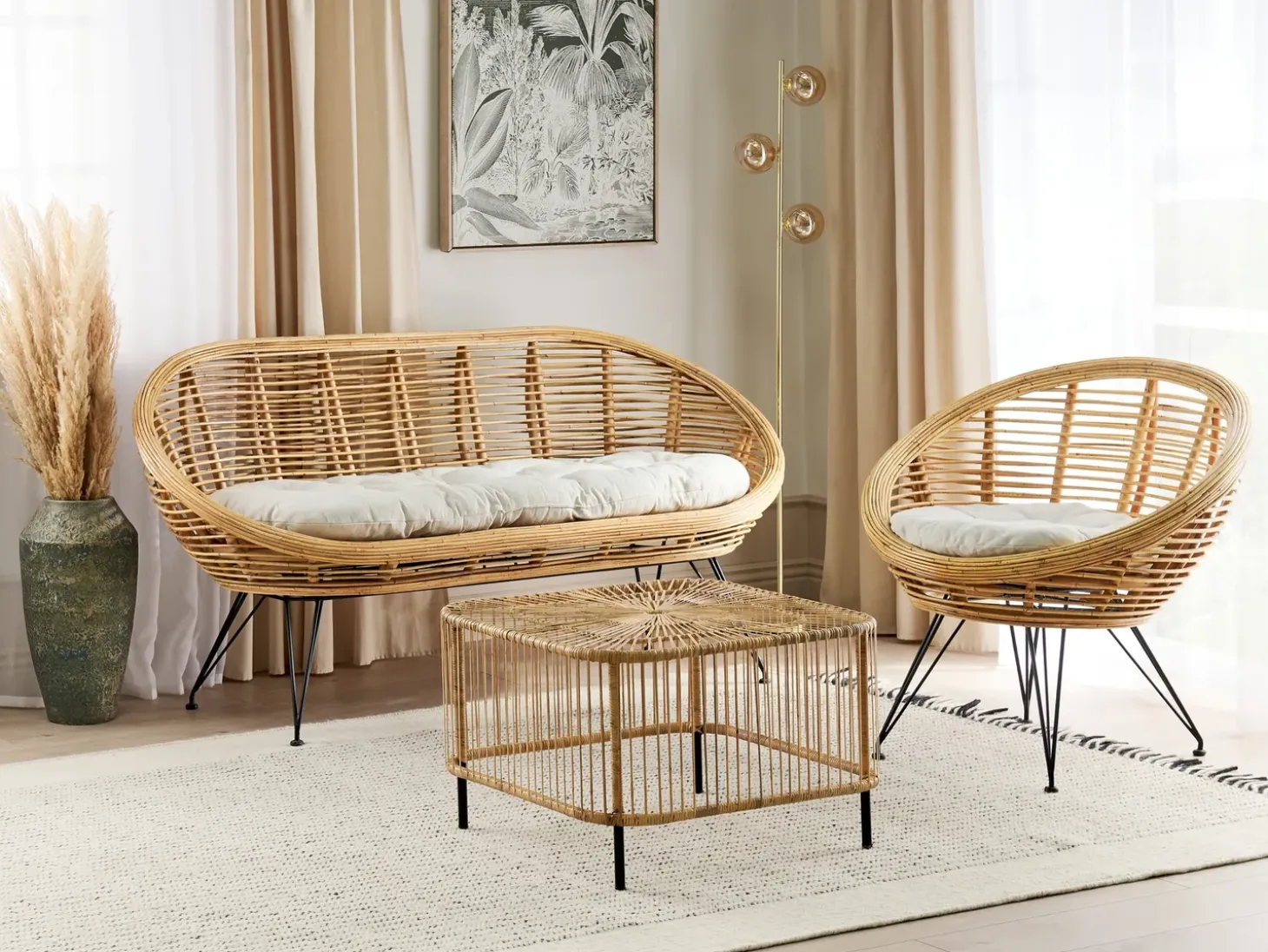 MARATEA/CESENATICO 3 personers Loungesæt med bord Naturlig Rattan
