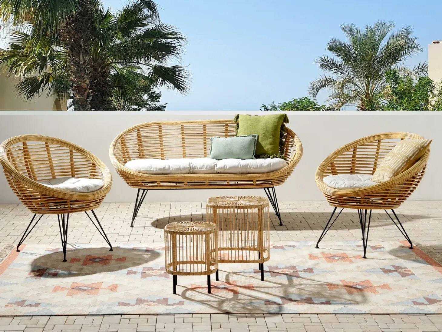 MARATEA/CESENATICO 4 personers Loungesæt med bord Naturlig Rattan
