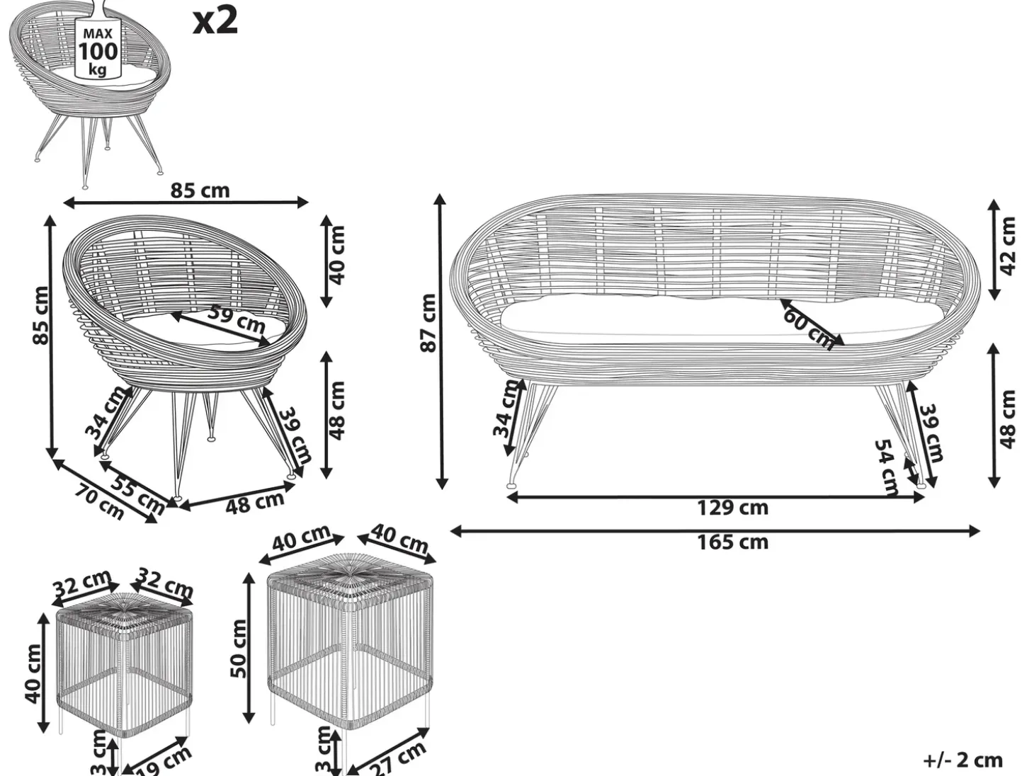 MARATEA/CESENATICO 4 personers Loungesæt med bord Naturlig Rattan