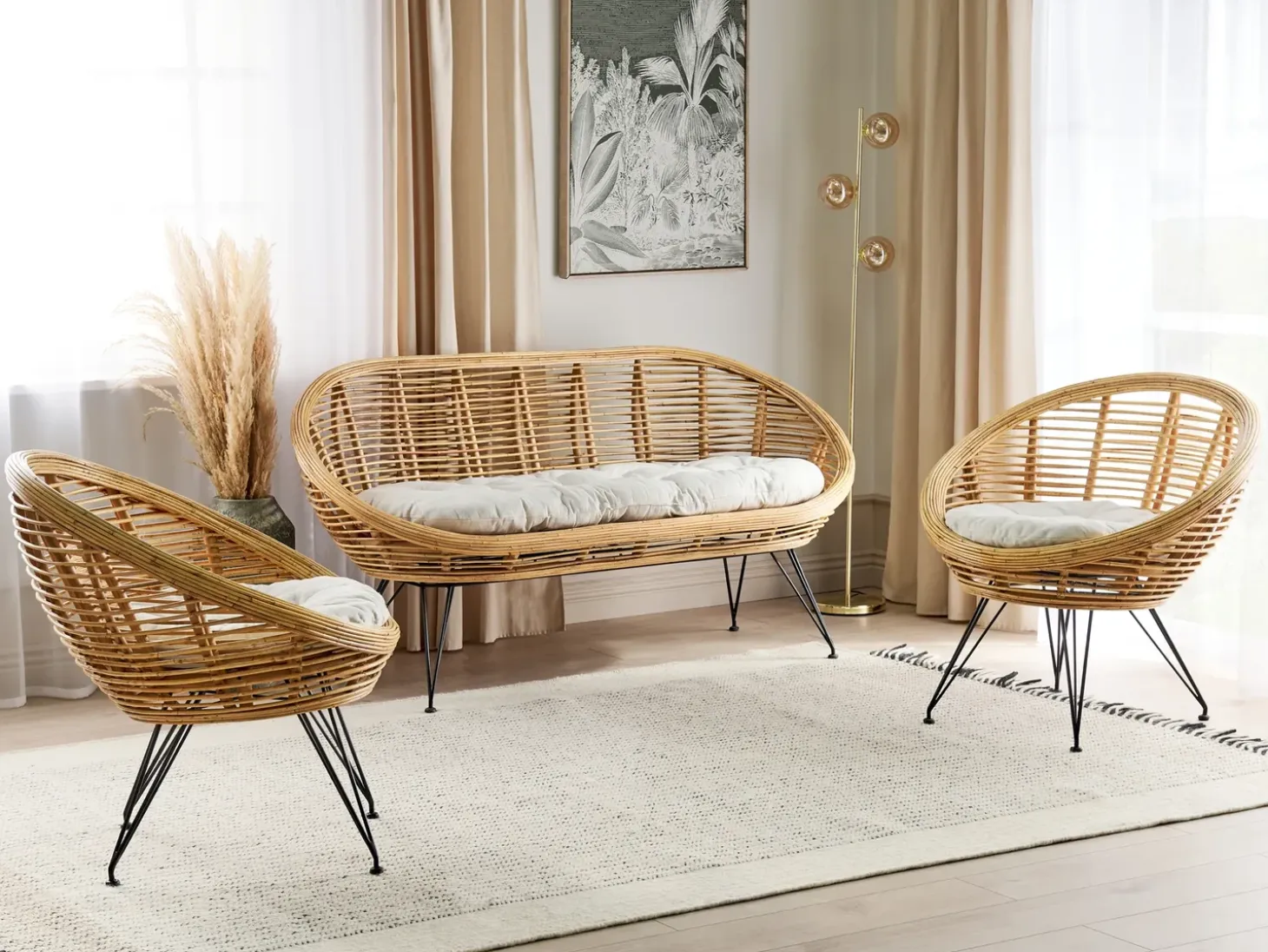 MARATEA 4 personers havesofasæt Naturlig Rattan