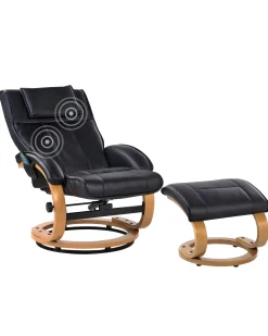 Massagestol MAJESTIC med fodskammel Kunstlæder Sort