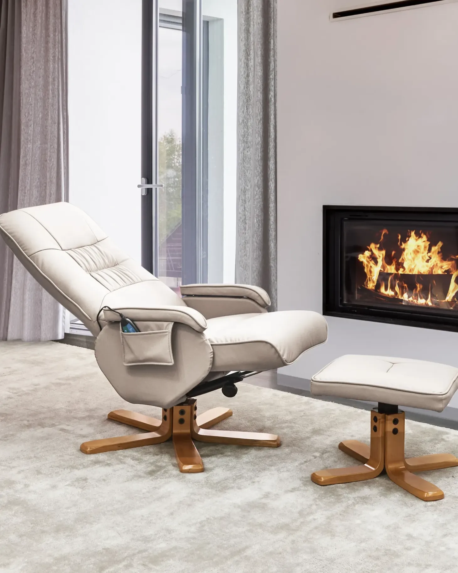 Massagestol RELAXPRO med fodskammel Kunstlæder Lys Beige