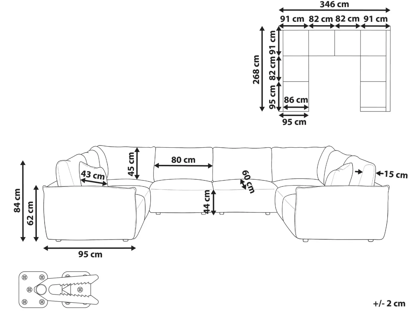 MESNALI 8 personers U-formet modulsofa Cremehvid Boucle