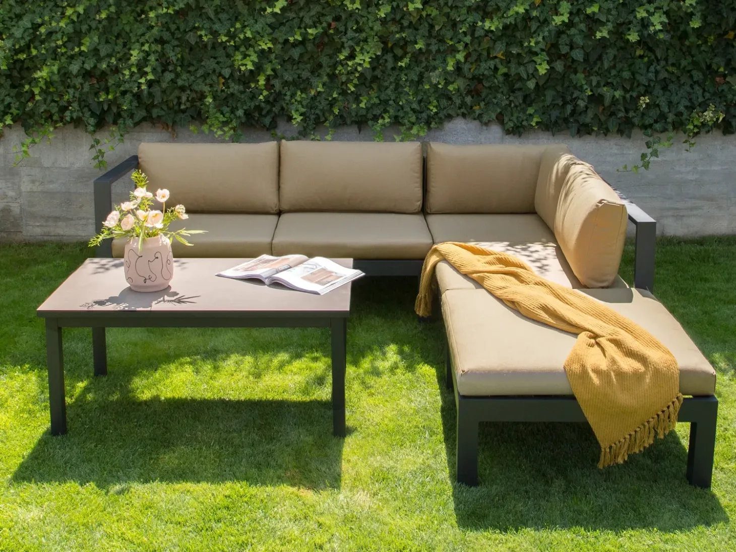 MESSINA 5 personers Have-hjørnesofasæt Venstrevendt Sand Beige Metal