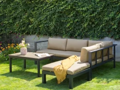 MESSINA 5 personers Have-hjørnesofasæt Venstrevendt Sand Beige Metal