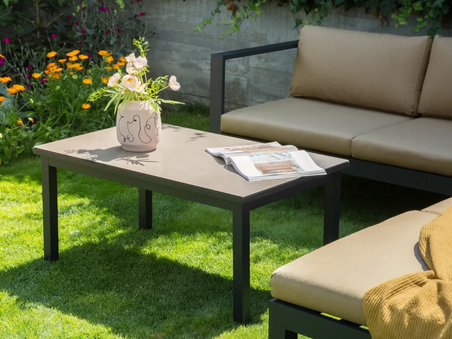 MESSINA 5 personers Have-hjørnesofasæt Venstrevendt Sand Beige Metal