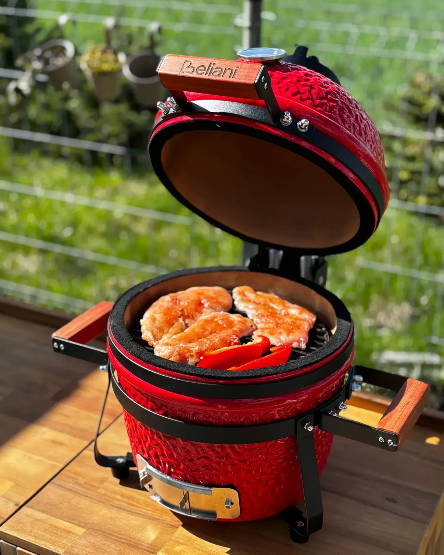 Mini-grill med trækul KAMADO Keramik Rød
