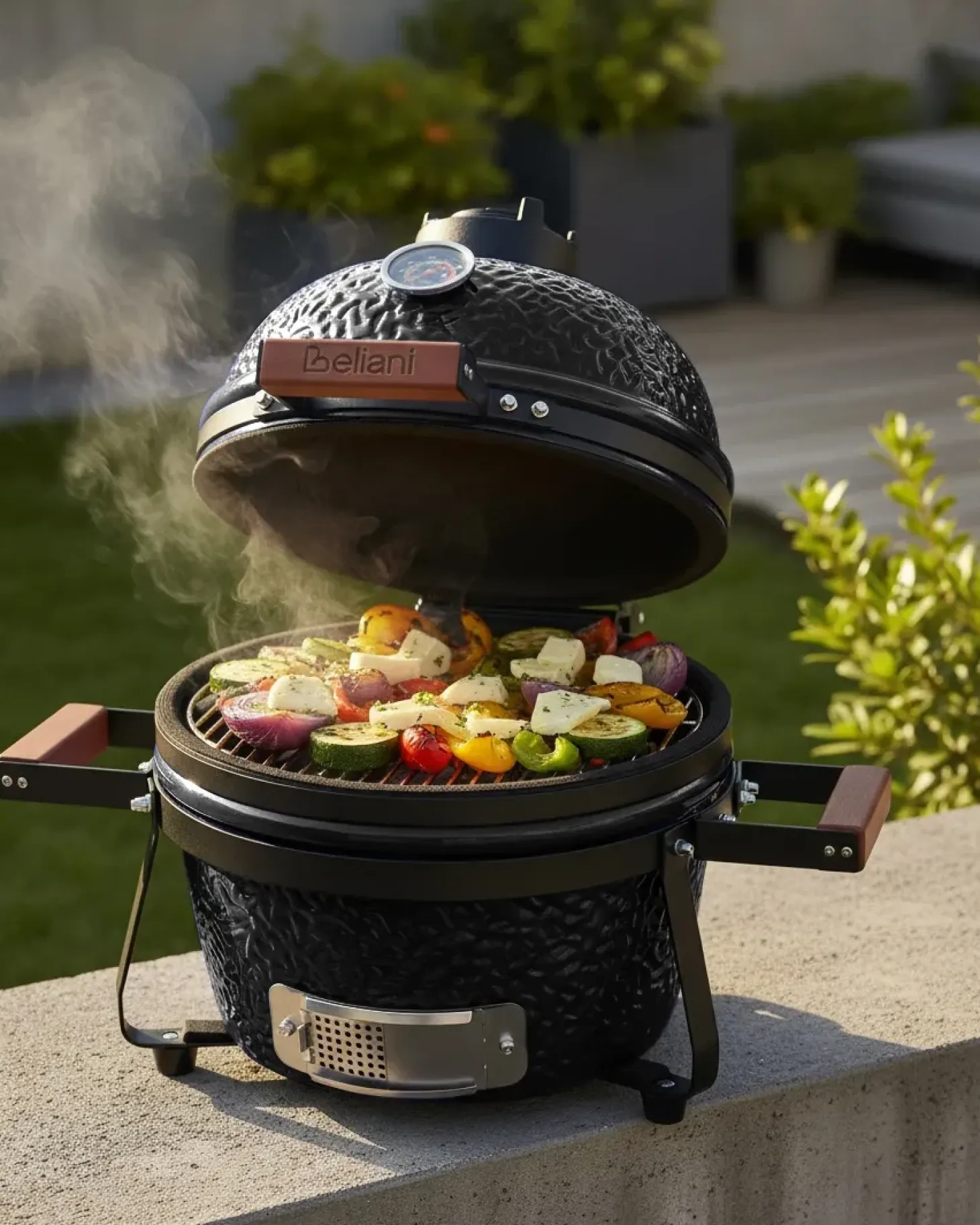Mini-grill med trækul KAMADO Keramik Sort