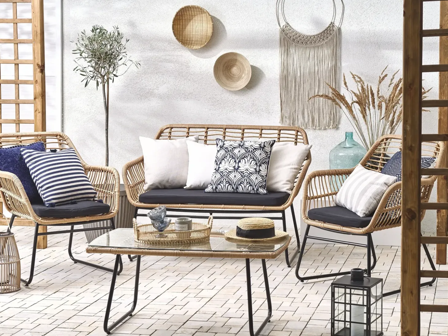 MINORI 4 personers Loungesæt med bord Beige PE-rattan