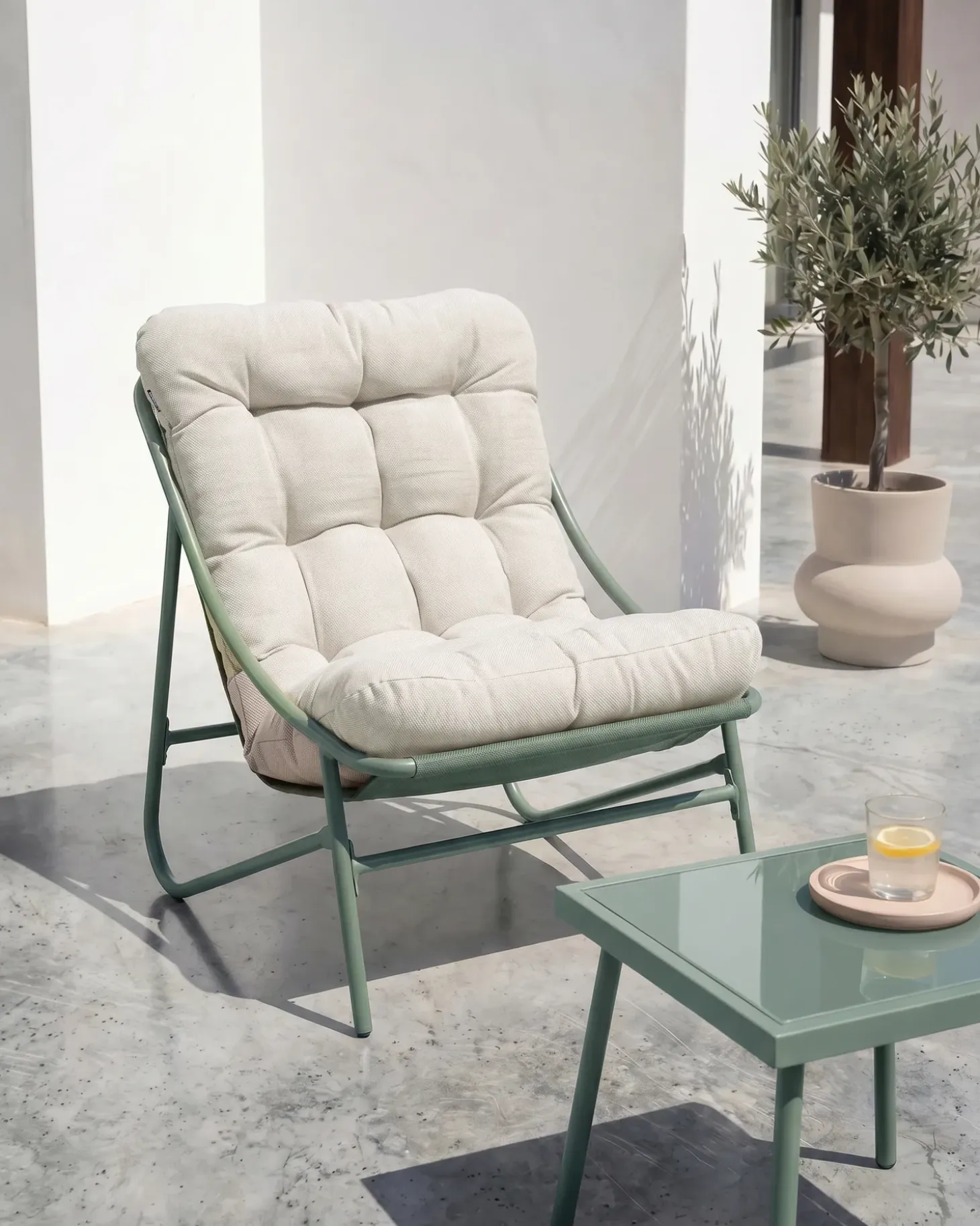 MOLVENO 2 personers Loungesæt med bord Beige/Grøn Metal
