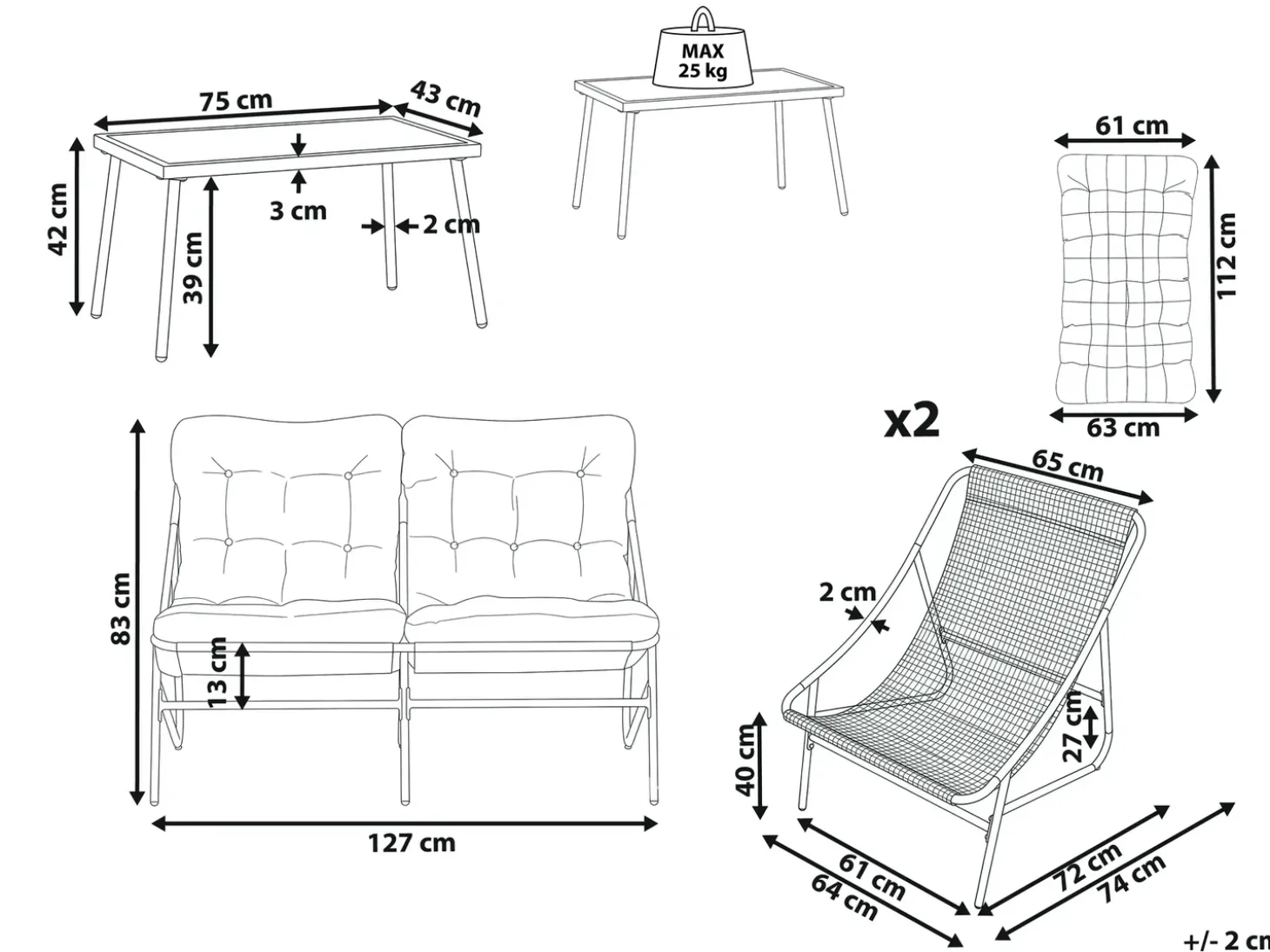 MOLVENO 4 personers Loungesæt med bord Beige/Grøn Metal