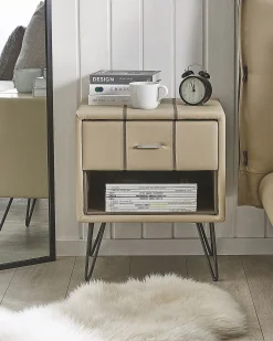 Natbord med 1 skuffe BETIN Kunstlæder Beige