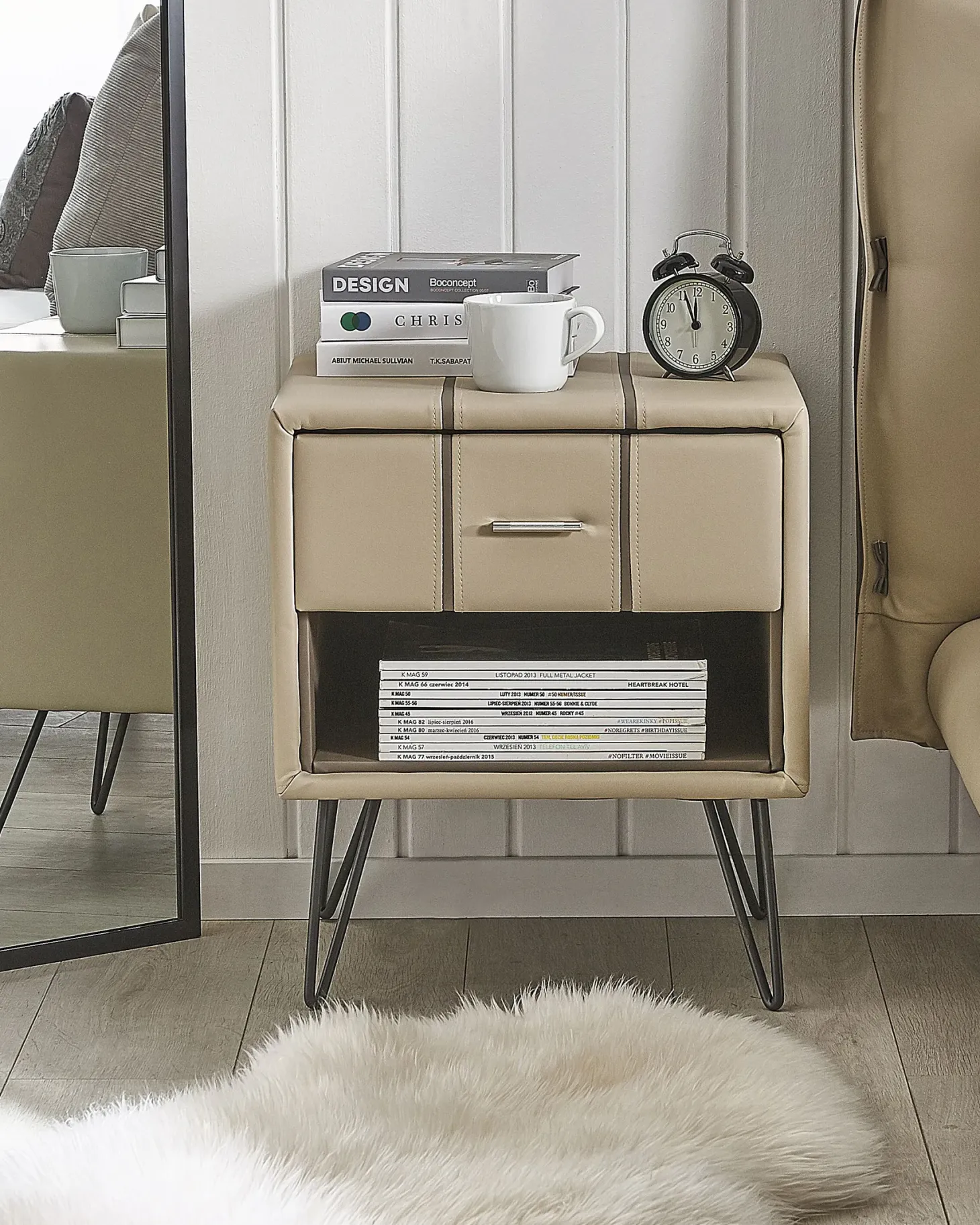 Natbord med 1 skuffe BETIN Kunstlæder Beige
