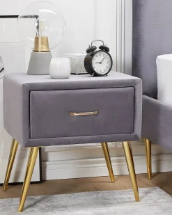 Natbord med 1 skuffe FLAYAT Velour Grå
