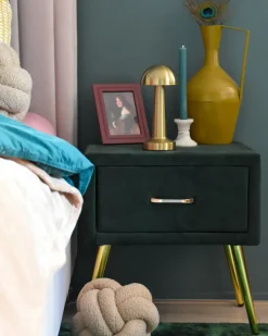 Natbord med 1 skuffe FLAYAT Velour Smaragdgrøn