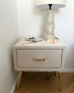 Natbord med 1 skuffe FLAYAT Velour Lys Beige