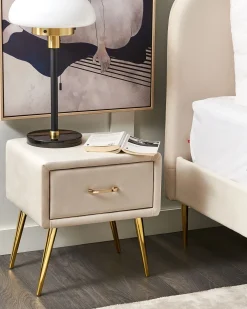 Natbord med 1 skuffe FLAYAT Velour Lys Beige