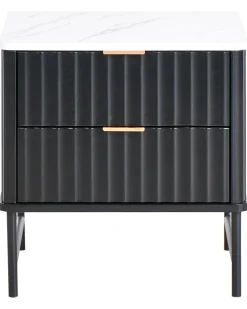 Natbord med 2 skuffer GLASTONBURY Marmor/sort