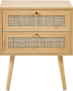 Natbord med 2 skuffer PEROTE Rattan Lysebrun