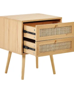 Natbord med 2 skuffer PEROTE Rattan Lysebrun