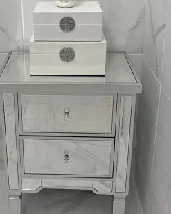 Natbord med 2 skuffer TIGY Glas Spejlet sølv