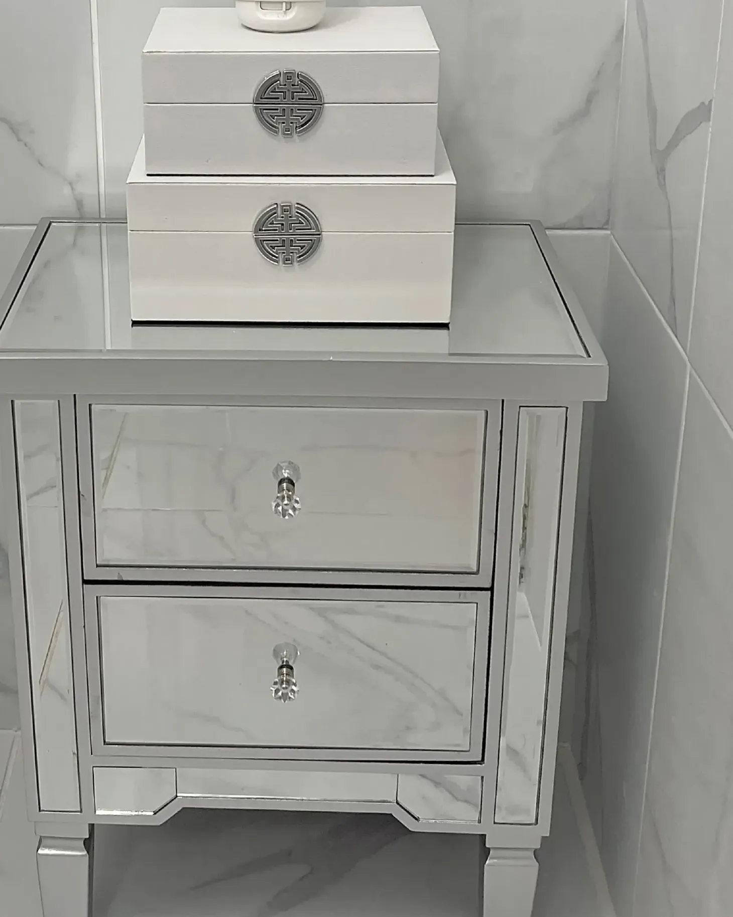 Natbord med 2 skuffer TIGY Glas Spejlet sølv