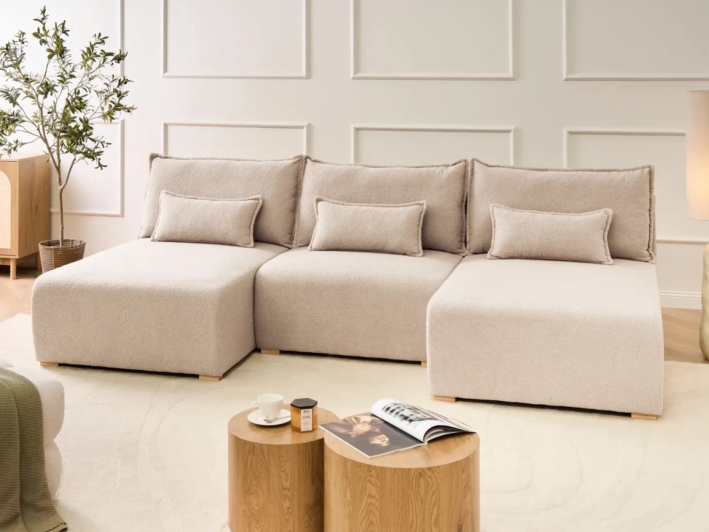 NERBO U-formet modulsofa Beige Boucle