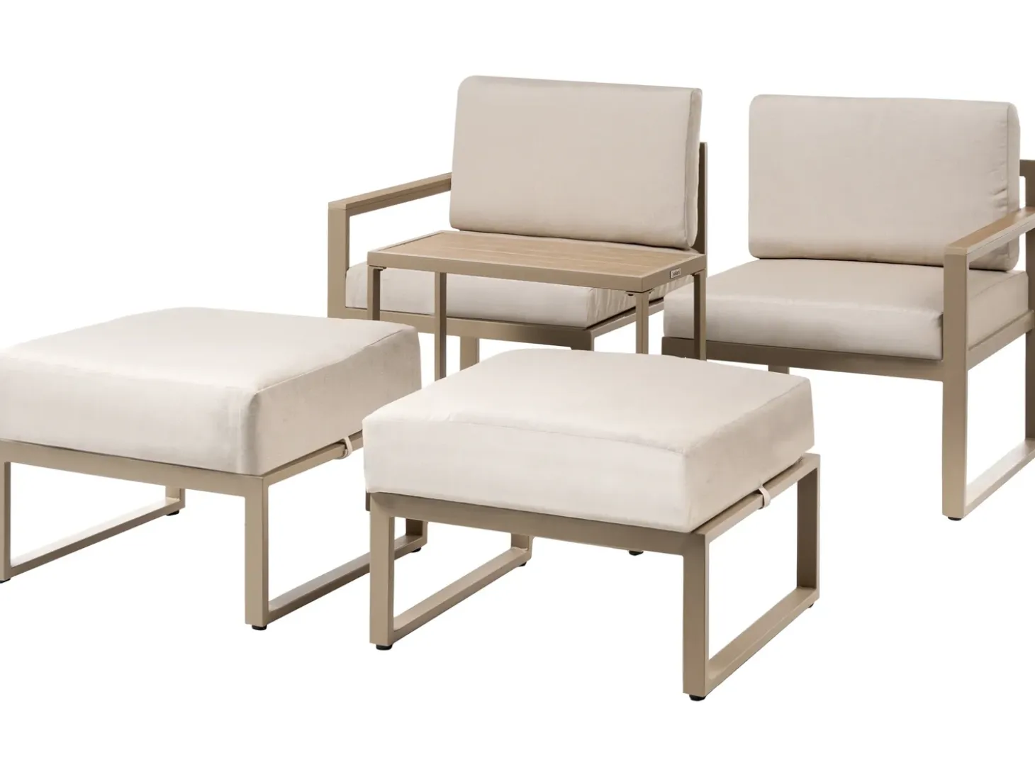 NOCI 2 personers Loungesæt med bord og fodskammel Beige Metal