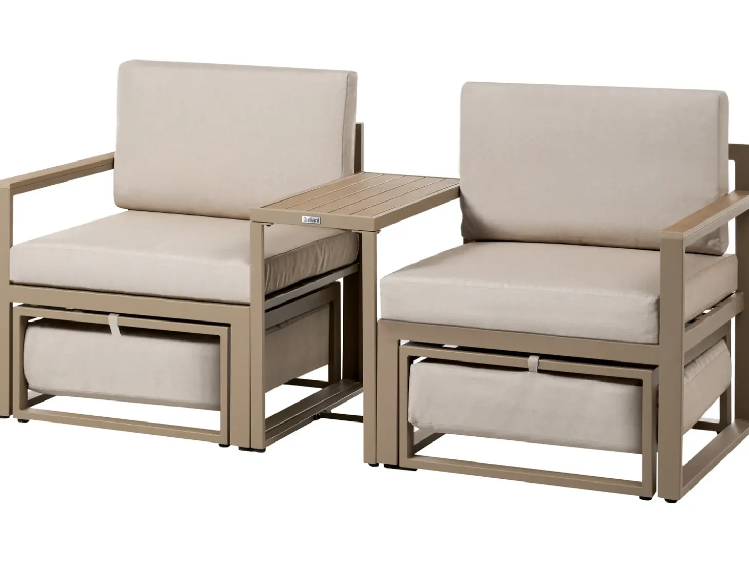 NOCI 2 personers Loungesæt med bord og fodskammel Beige Metal