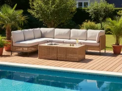 OMEGANA 6 personers Have-hjørnesofasæt Lys Beige PE-rattan