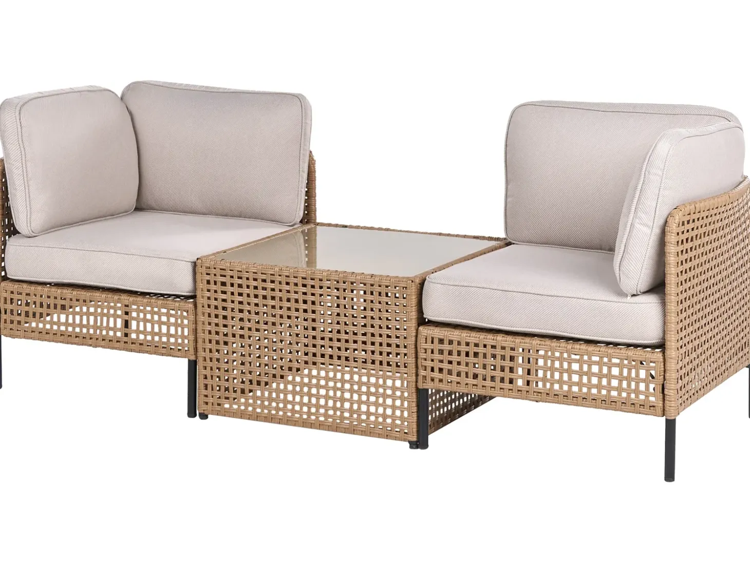 OMEGANA 2 personers Havesofa med bord Lys Beige PE-rattan