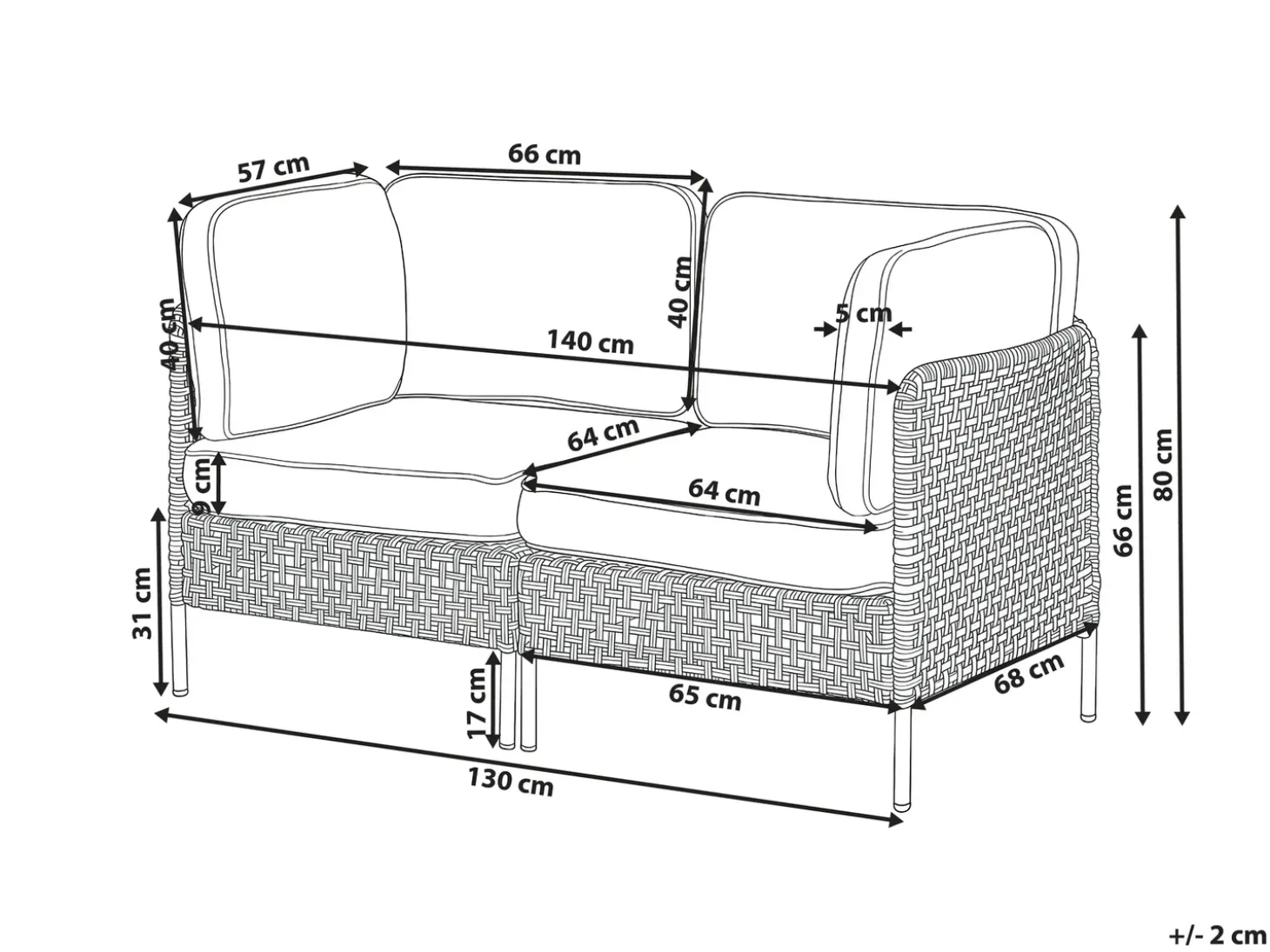 OMEGANA 2 personers Havesofa med bord Lys Beige PE-rattan